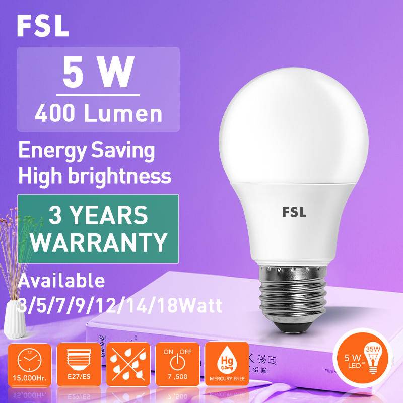 FSL LED bulb E27 5W for lamp living room daylight warm white yellow energy saving Shopee