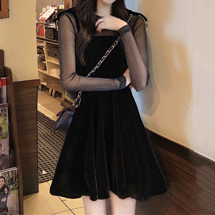 One Piece Dress Quality Fabric Casual Korean Style French Retro Little Black Dress Scheming Western Style Sleeveless Velvet Sling Girl Dress Female Formal Shopee Philippines
