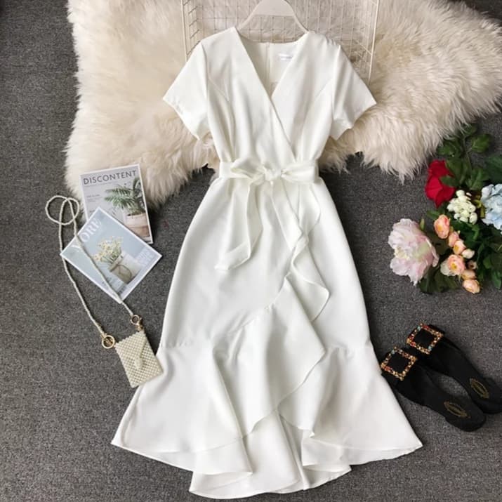 Casual Solid Color Ruffle Ariel Dress | Shopee Philippines