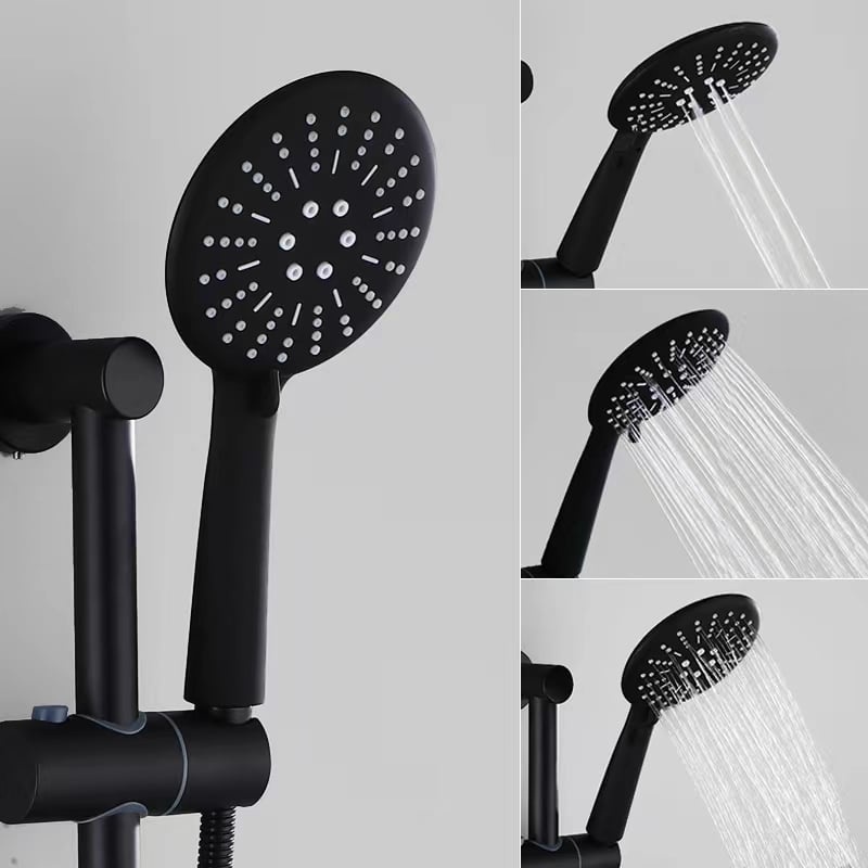 3 Function Pressurized Black Shower Head Removable Hand Holder Rainfall ...