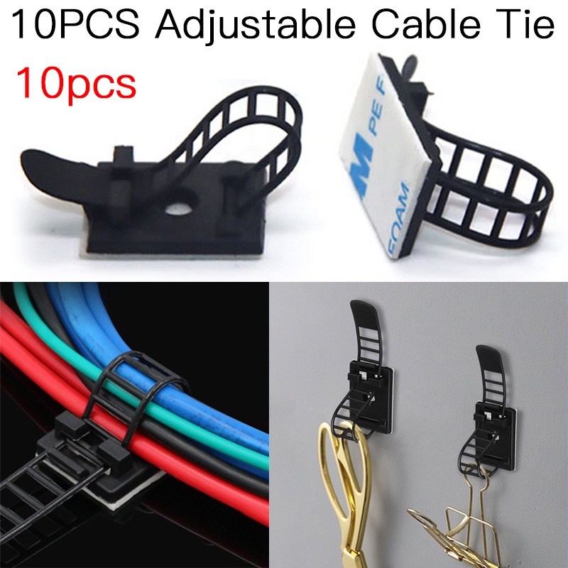 10PCS Adjustable Cable Tie Bases Mount Wire Removable Self Adhesive