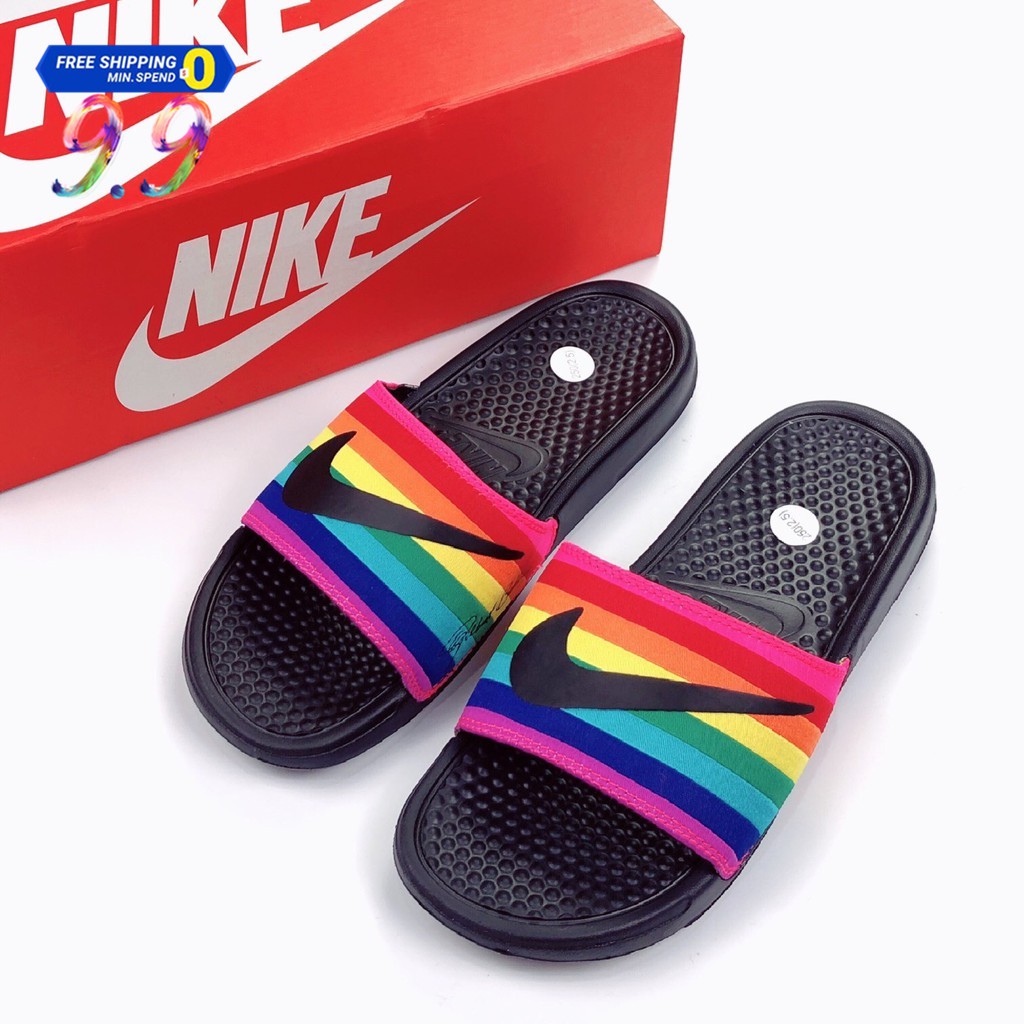 nike benassi slides rainbow