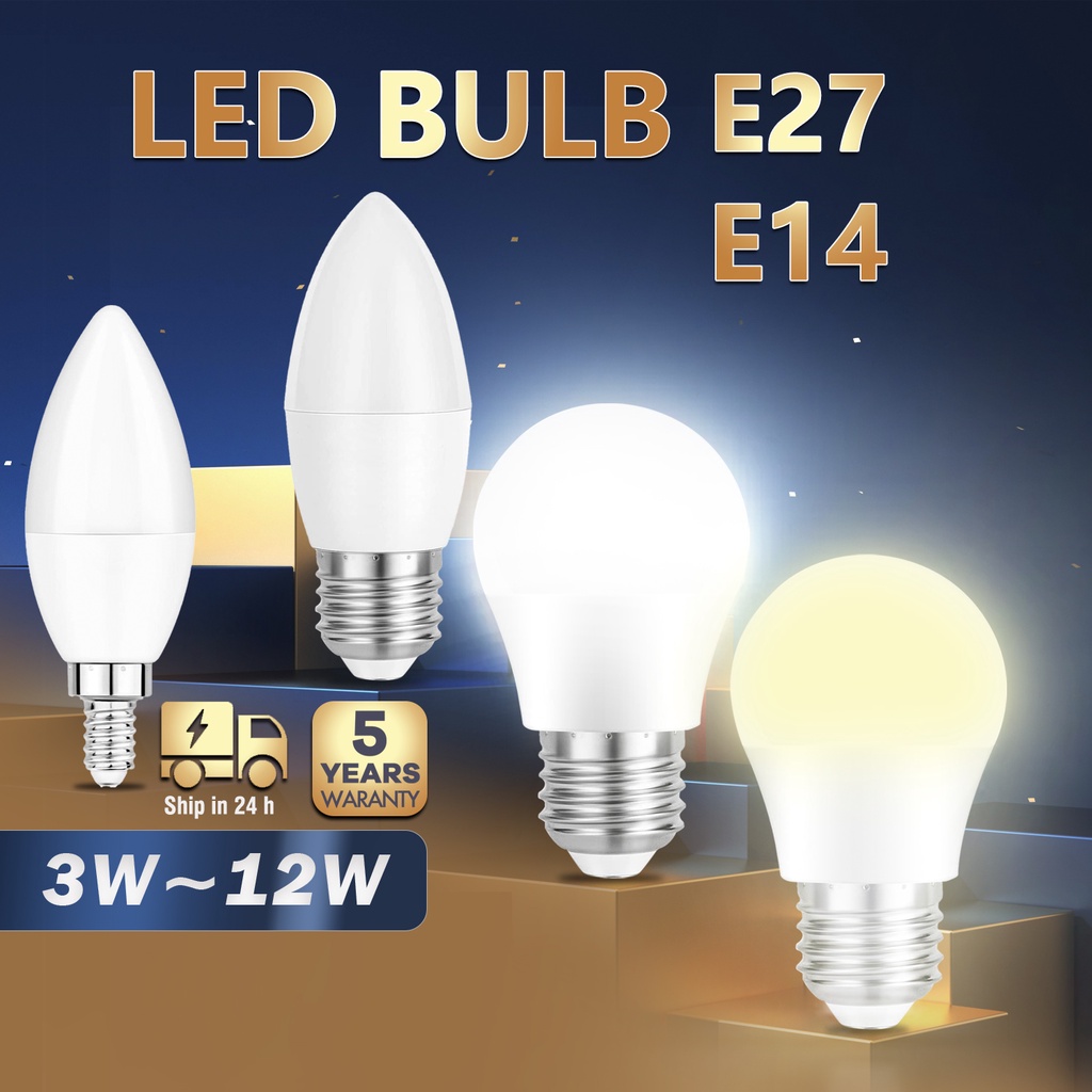 【Ready Stock】Warm Light Led Bulb Led Bulb E27 E14 Led Bulbs Warm White