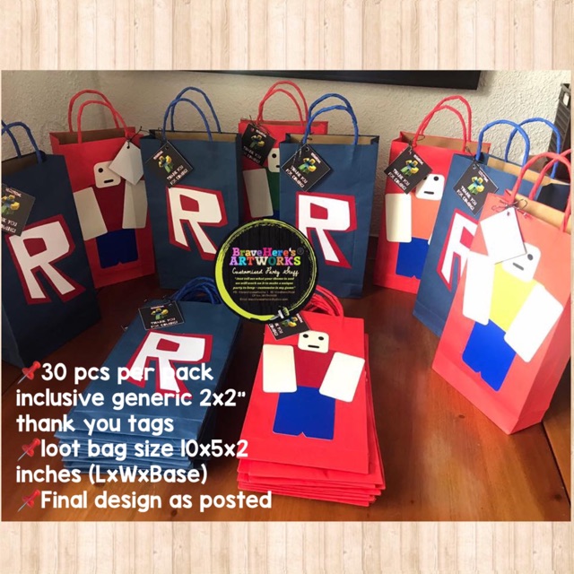 30 Pcs Roblox Loot Bags With Generic Thank You Tags Shopee - roblox events free roblox free backpack