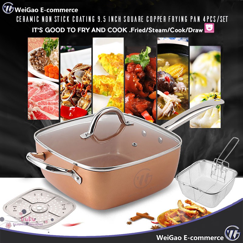 Copper Coated 5-in-1 Non-Stick Induction Square Pan Casserole 9.5" Pan 