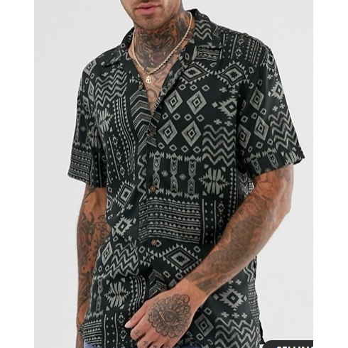 Mens Vintage Ethnic Style Printing Loose Long Sleeve Stand Collar Casual Shirt Men Button Down Shirts