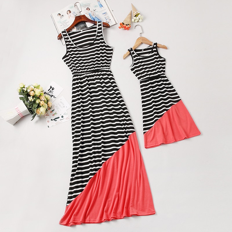 Cph Sleeveless Striped Mother Daughter Dresses Family Look Mommy And Me Clothes Mom Mum Baby Dress Women And Girls Matching Outfits Shopee Philippines