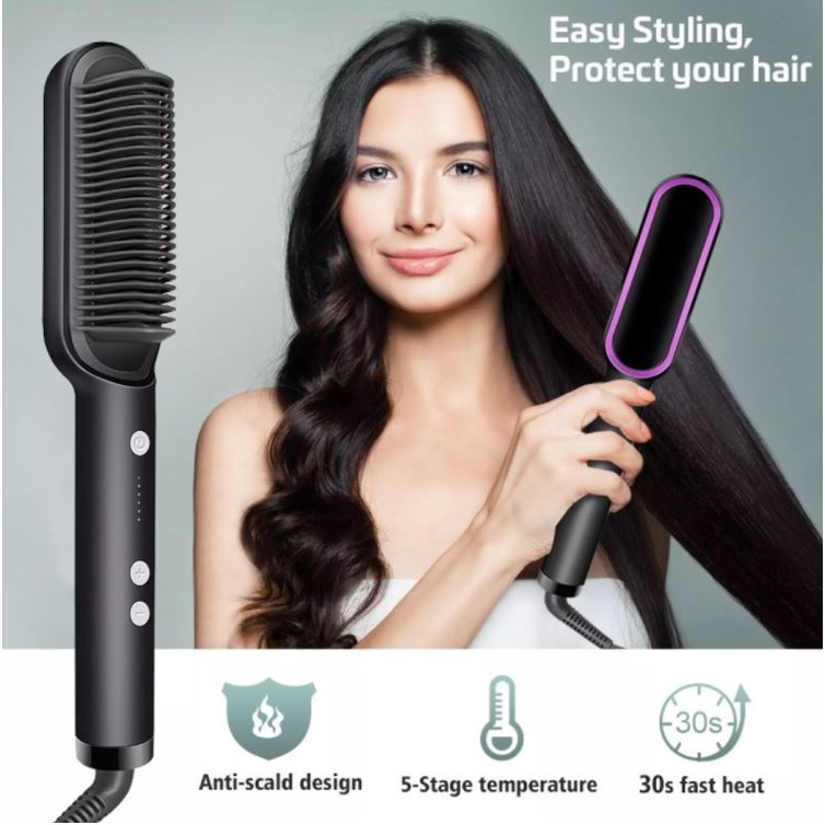 Professional Ceramic Hair Straightener Brush, LCD Display Electric