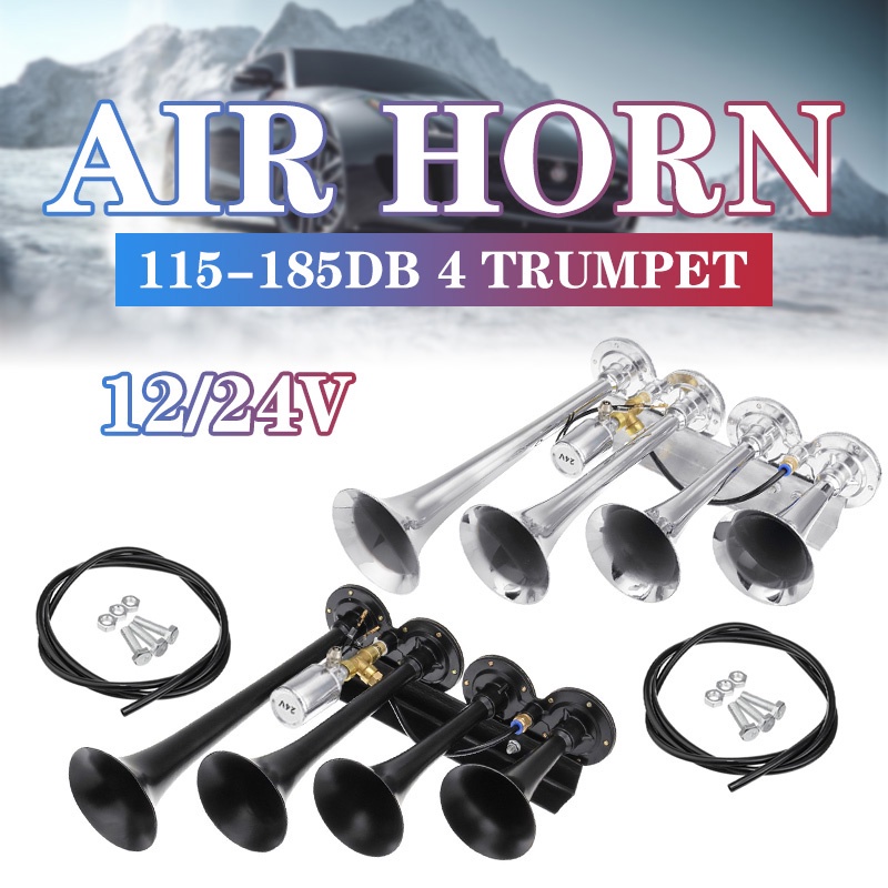 185DB 4 Trumpets Multi-tone Air Horn 12/24V Car Truck Train Boat motorcycle | Shopee Philippines
