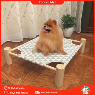 Top YJ Mall Wooden Elevated Portable Cooling bed Cat Hammock with stand Washable Cotton Canvas bed