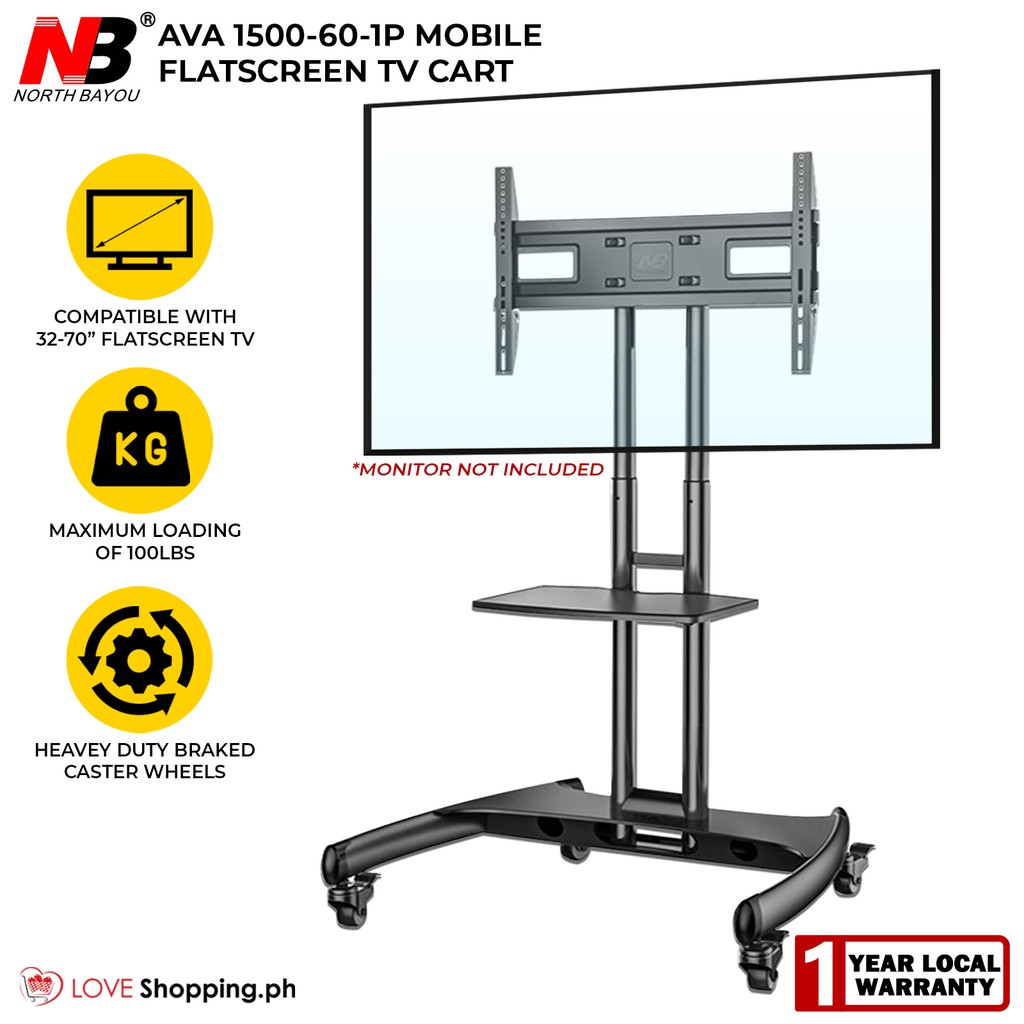 NB North Bayou AVA1500-60-1P Rolling TV Stand for 32” to 70” LED TV ...