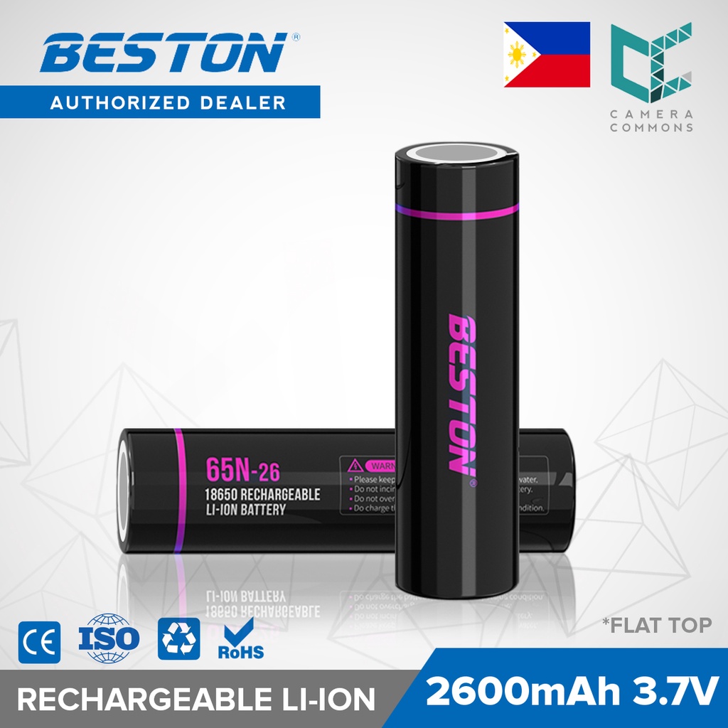 Beston 3.7V 18650 Rechargeable Lithium Ion Battery Flat Top Li-ON Large ...