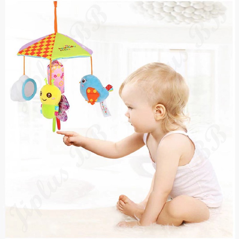 #JP180 Happy Monkey baby toy animal stroller crib DOLL soft plush hanging rattle bell toddler toy