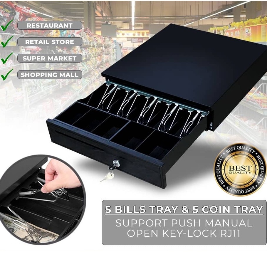 POS Electronic Cash Drawer Box Storage 5 Bills Grid 5 Coins Stall