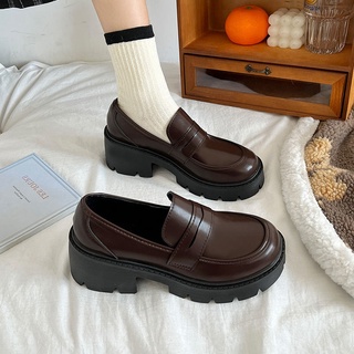 Retro high-heeled shoes female loafers Mary Jane all-match Japanese jk British style small leather