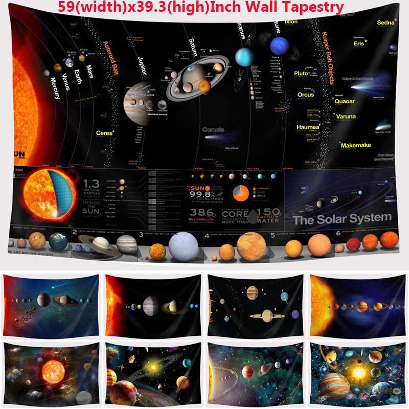 Tapestry with Clips Solar System Universe Polyester Wall