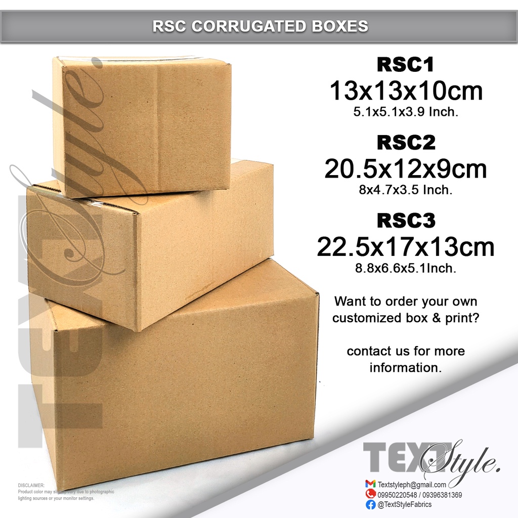 Textstyle Corrugated Box RSC Box RSC1, RSC2, RSC3 Sold per piece