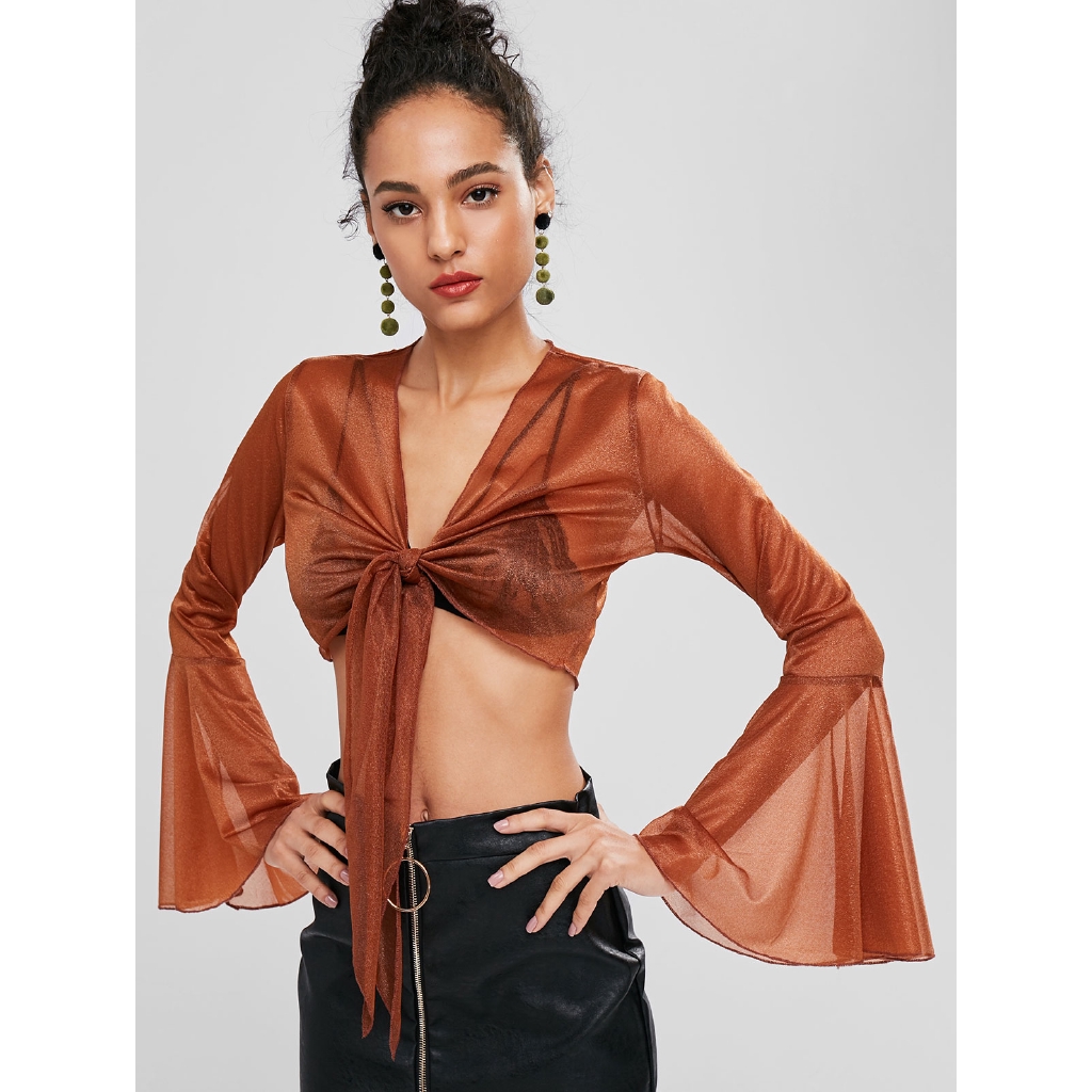 bell sleeve sheer top