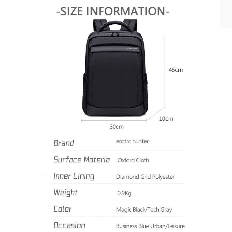 Arctic Hunter City Hunter Series B00478 Water Reistant Anti Theft Backpack 15.6" Laptop Compartment - Image 3
