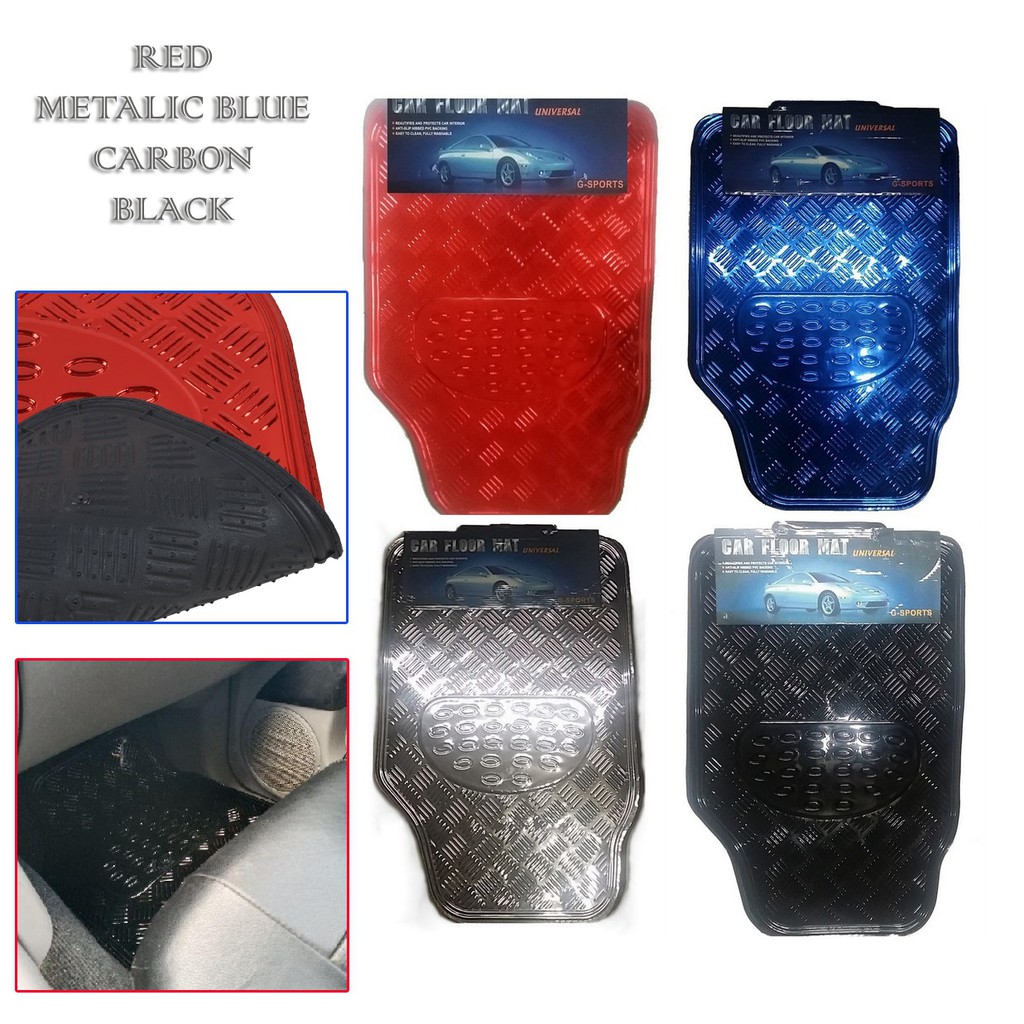 Metallic Car Rubber Matting Aluminum Mat All Weather Protection Universal Mat Red/Blue/Carbon