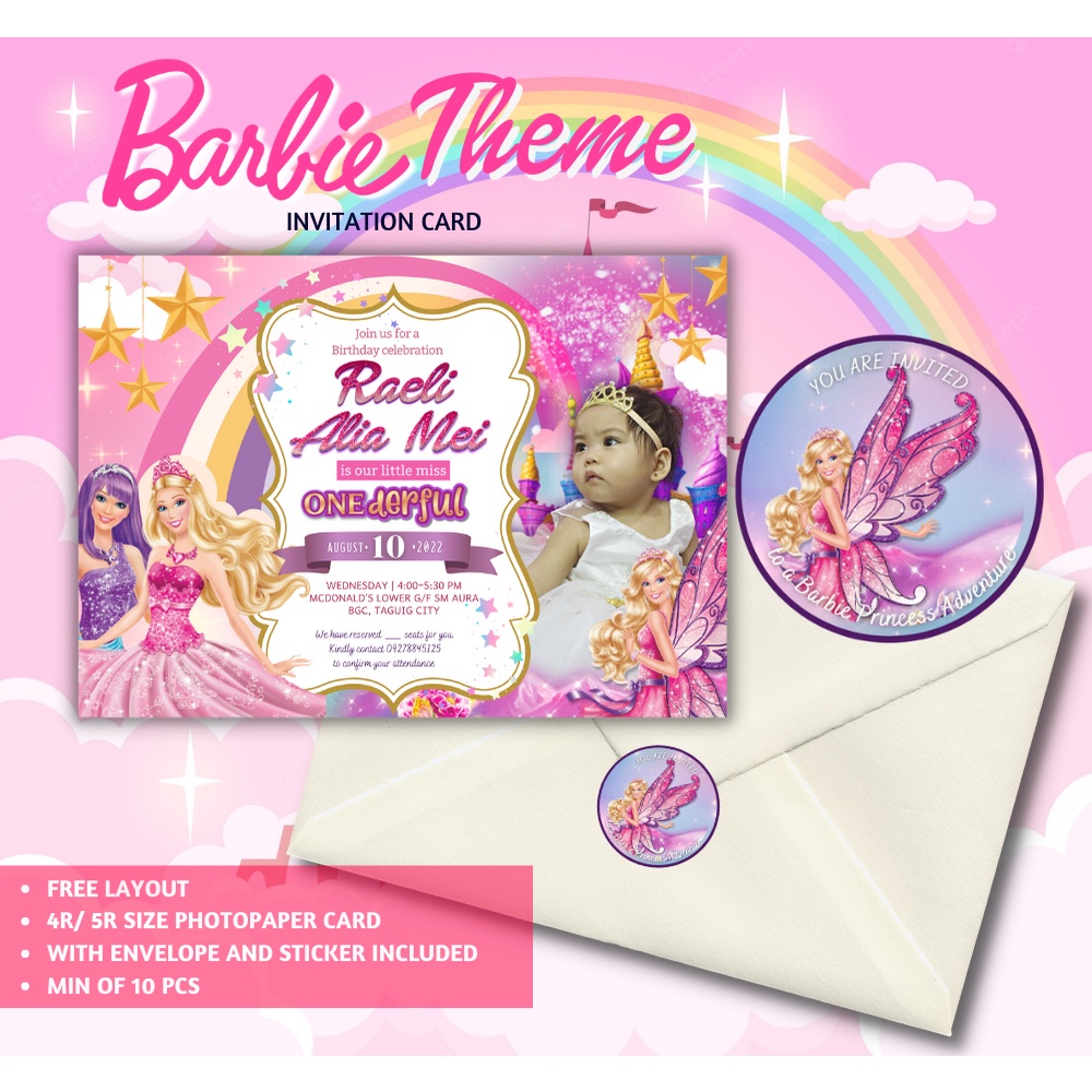 RAM Prints_ Invitation Card 4R/5R Size Barbie Theme for Birthday ...