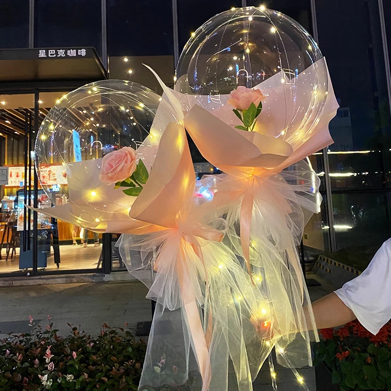 【Buy 1 Get 1 Free Love Greeting Card】LED Rose Bouquet Luminous Balloon