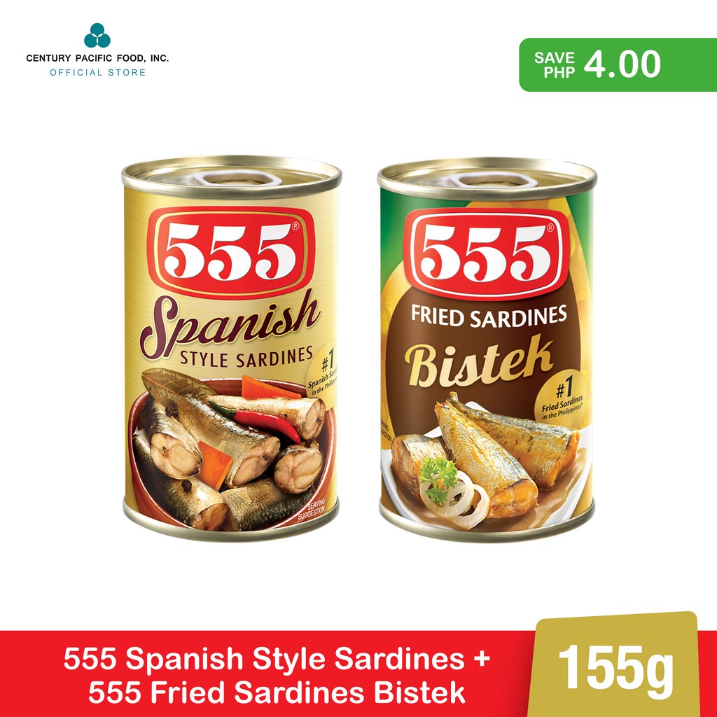 555 Spanish Style Sardines + 555 Fried Sardines Bistek 155g Shopee