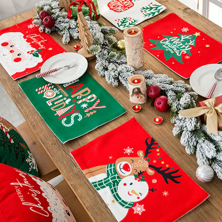 6PCS-A Christmas Placemats Set of 6,Christmas Table Mat,PVC Table Mat Waterproof Christmas Placemats Non-Slip Nonstick Heat Resistant Xmas Table Mats with Coaster