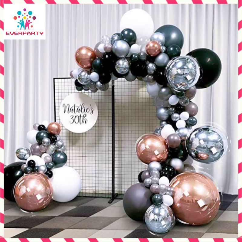 90Pcs Black Metal Silver White Balloon Double Filled Rose Gold Wave