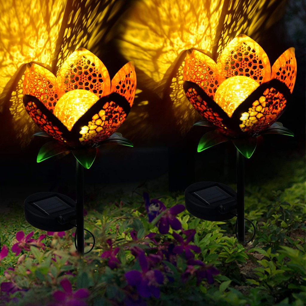 Solar Lights Outdoor Garden Pathway Hollow Flower Stake Landscape