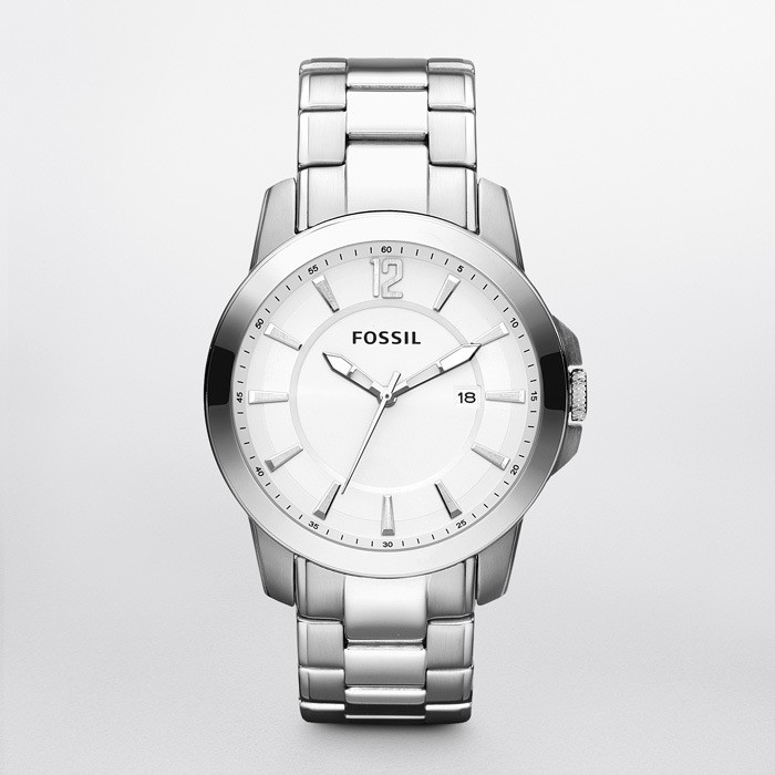 silver stainless steel watch