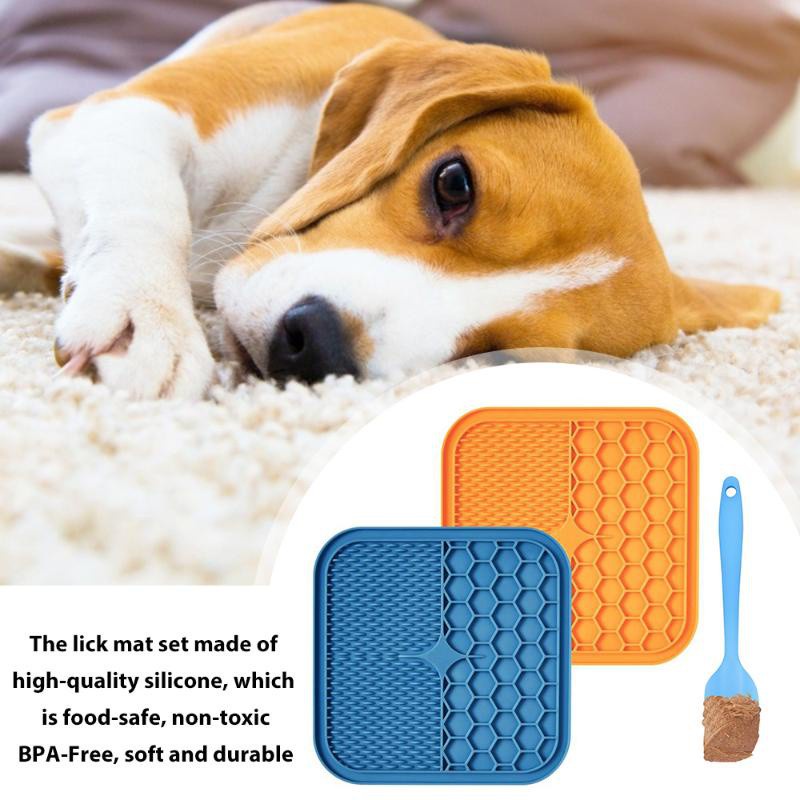 Dog Peanut Butter Lick Pad Lick Mat for Dogs & Cat Dog Lick Pad MozartPets Dog Lick Mat with Grooming Brush and Spatula Dog Licking Mat Dog Lick Mat for Anxiety Dog Cat Gift
