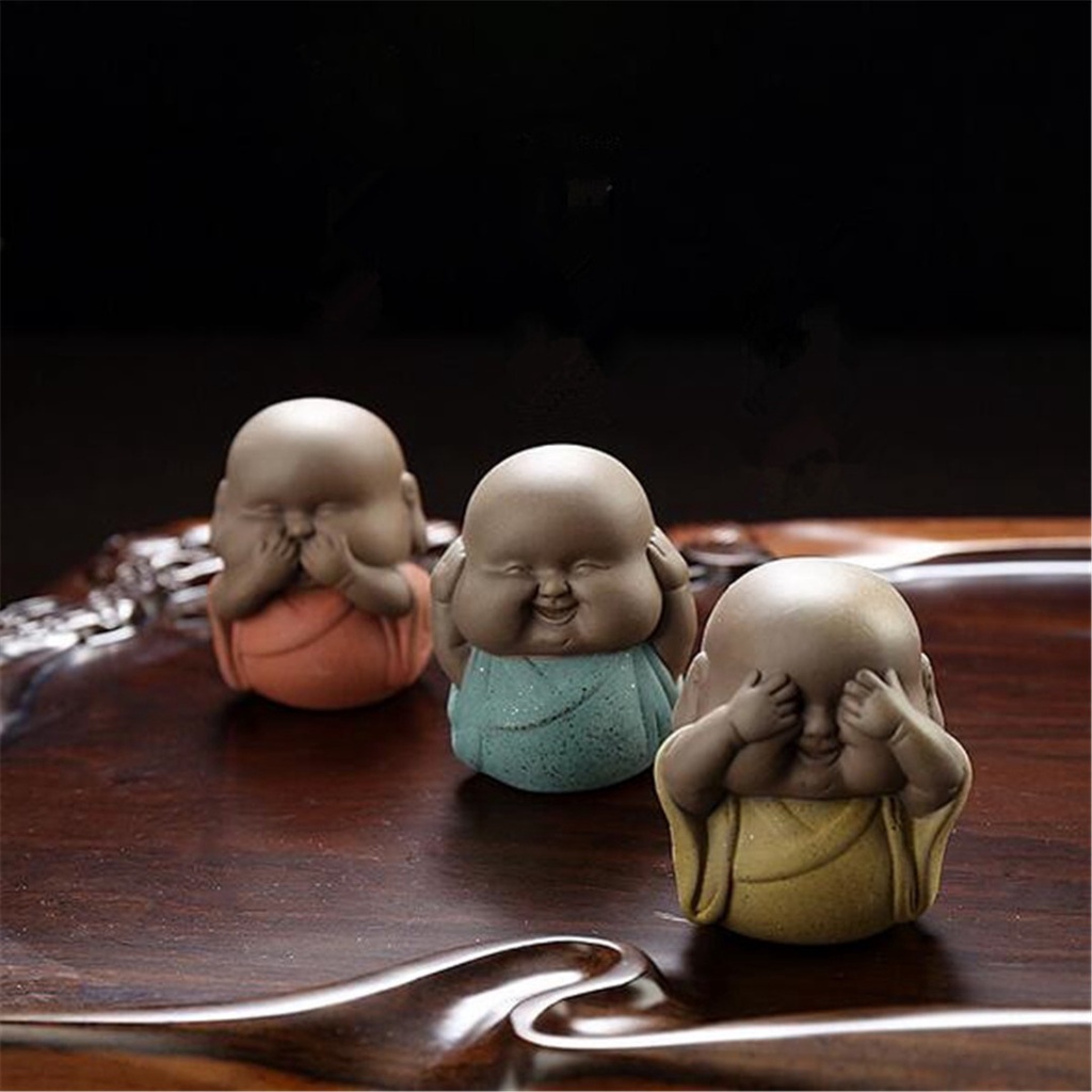 Speak Hear See NO Evil Ceramic Buddha Monk Statue Tea Pet Desk Shelf Home Decor #7