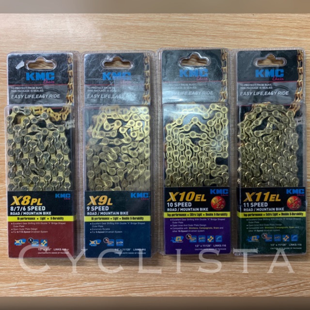 kmc 9 speed chain gold