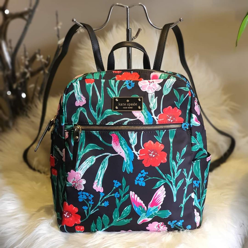 Kate Spade Blake Avenue Nylon Hilo - Black Flowers, Leaves and Birds Print  Classic Backpack | Shopee Philippines