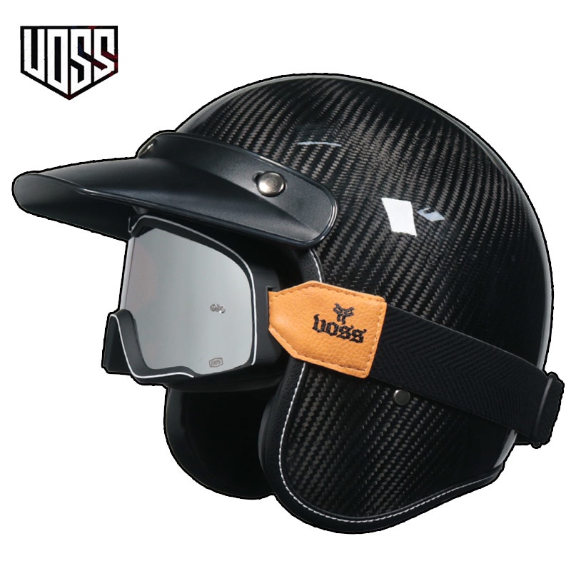 VOSS Retro Harley Carbon Fiber Helmet Summer Scooter Electric Vehicle