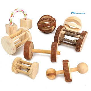 SIL Natural Wood Dumbells Unicycle Bell Roller Chew Toy for Guinea Pigs Rat Rabbits