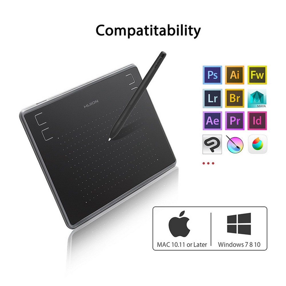 Huion H430P Battery-Free Graphic Drawing 4096 Pen Tablet 4 Hot Keys for OSU Game 