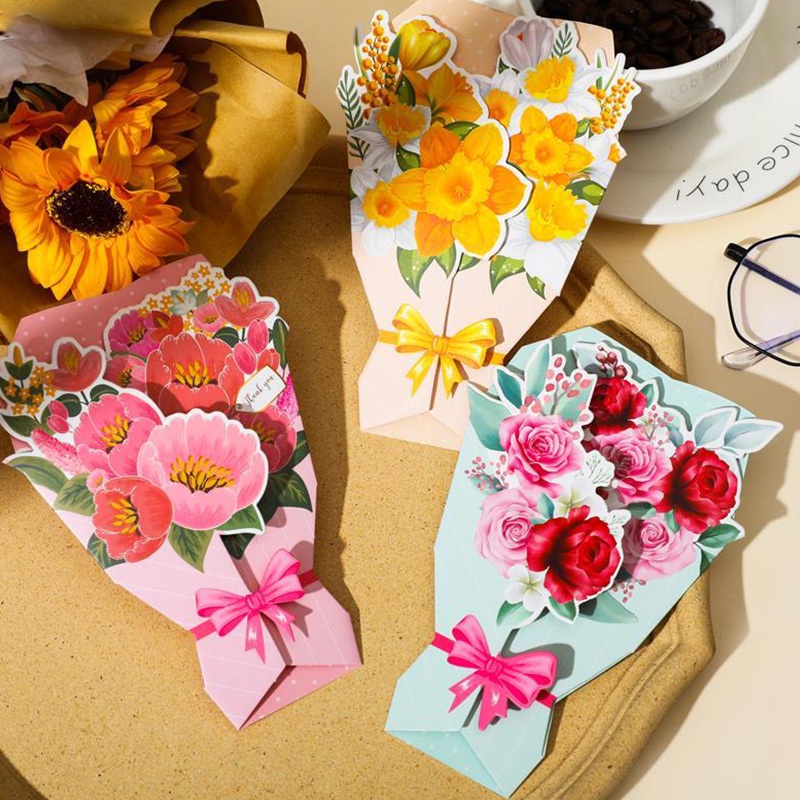 3D Foldable Flowers Shape Greeting Card Writable Deco Gift Card ...