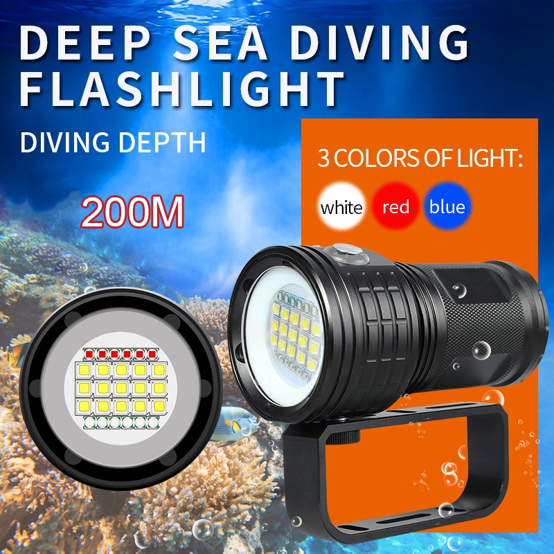 500W Deep Waterproof Scuba Diving Flashlight LED XHP90 Photography
