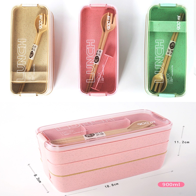 Styro Food Pack Container3 Layer Lunch Box Healthy Material Wheat Straw ...