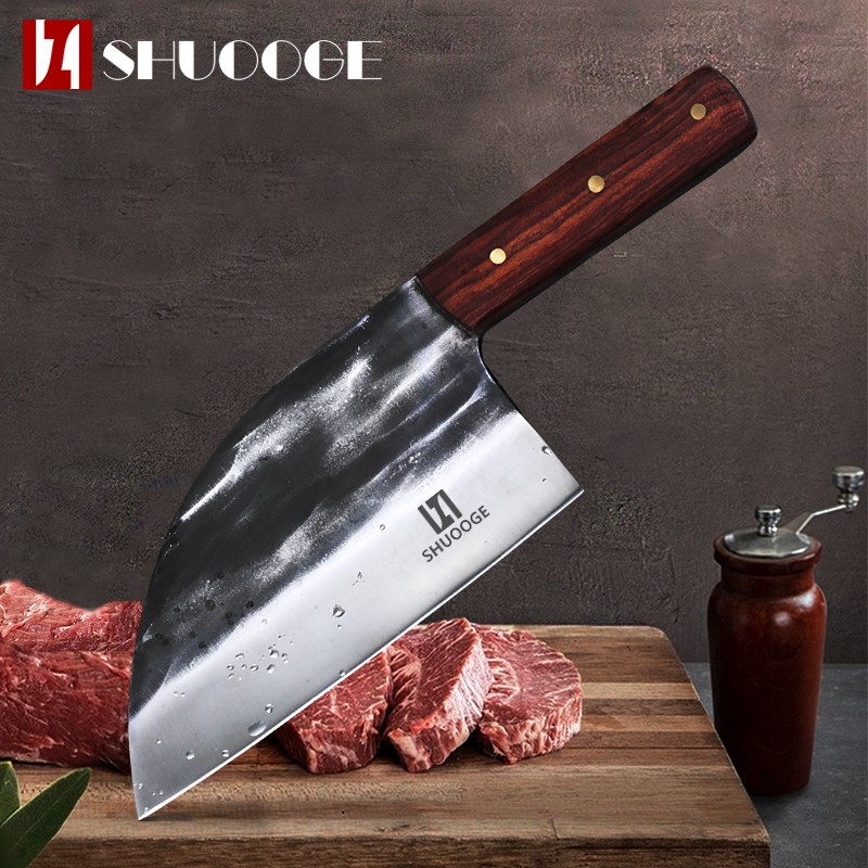 SHUOOGE Full Tang Chef Knife Handmade HighCarbon Clad Steel