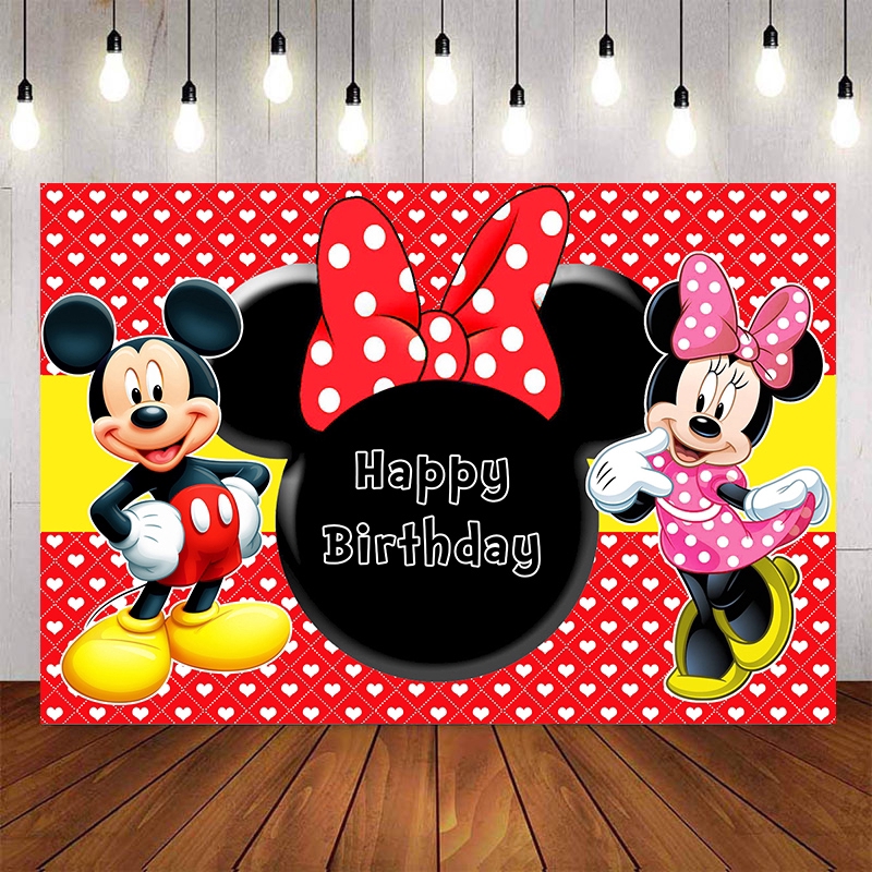 Mickey Minnie Mouse Backdrop For Children Birthday Backdrops Red Birthday  Party Decor White Dots Bow Red Background Photocall Custom Name Photo |  Shopee Philippines