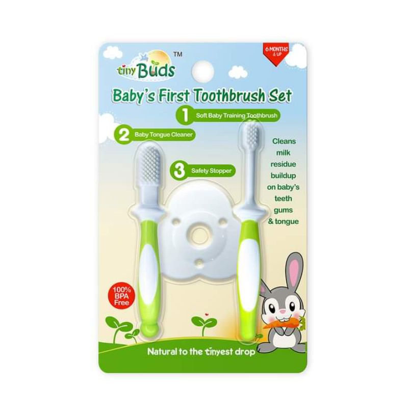 0Tiny Buds Baby's First Toothbrush and Tongue Cleaner Set 6 Months