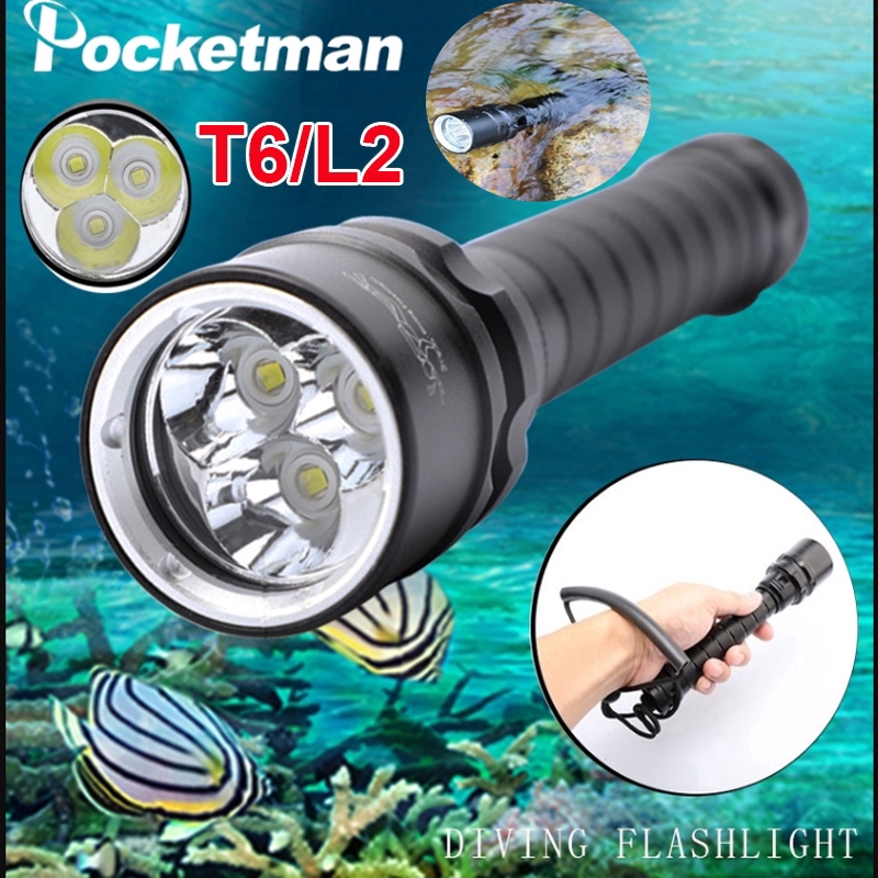 30000 Lumens 3*T6 /3* L2 Diving Flashlight Professional Portable Diving