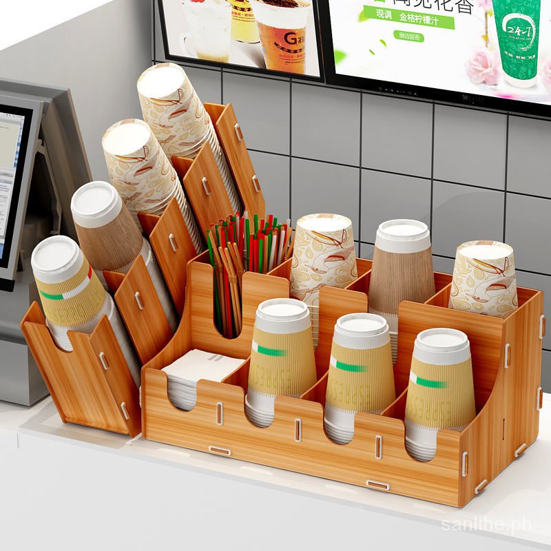 [Spot Special] Wooden Coffee Cola Milk Tea Shop Cup Holder qu bei qi