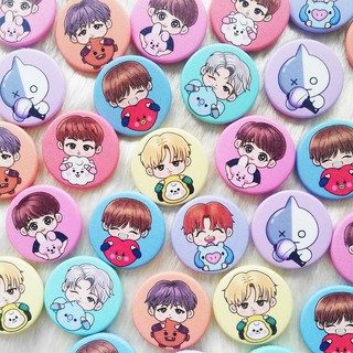 Chibi BTS x BT21 Fanart Glittered Button Pins (1.25 inch) | RM Jin Suga Jhope Jimin V Jungkook #4