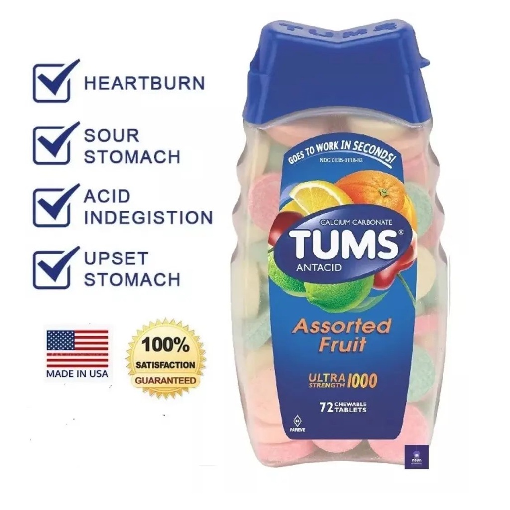 TUMS ULTRA STRENGTH ANTACID ASSORTED FRUIT 72 CHEWABLE TABLETS Shopee Philippines