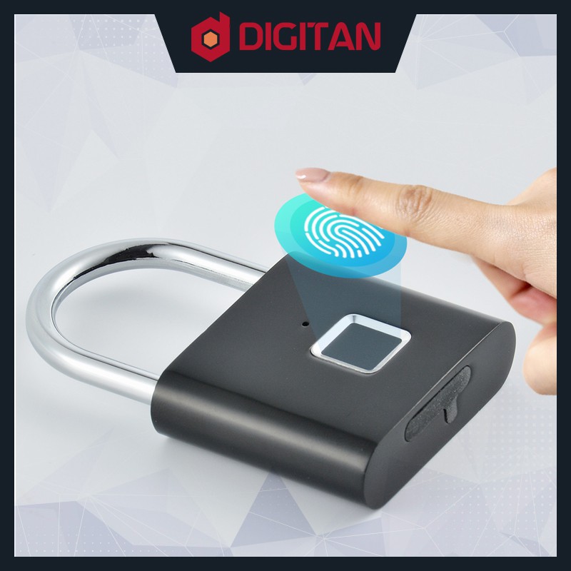 Digitan Fingerprint Padlock Black IP65 Waterproof Security Rechargeable Stainless Steel