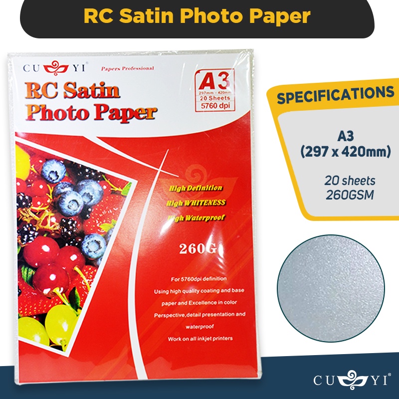 CUYI RC Satin // RC High Glossy Photo Paper Resin Coated 260GSM A3 Size ...